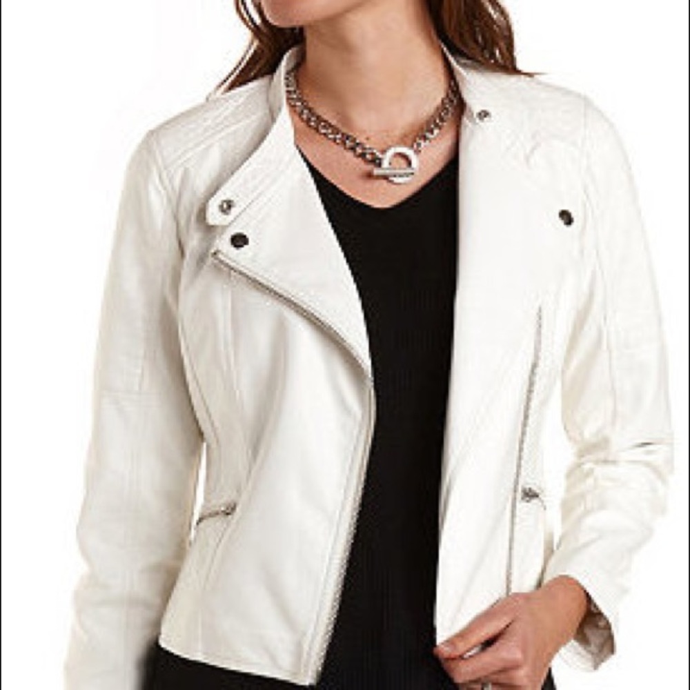 White jacket charlotte russe polyester faux fur l